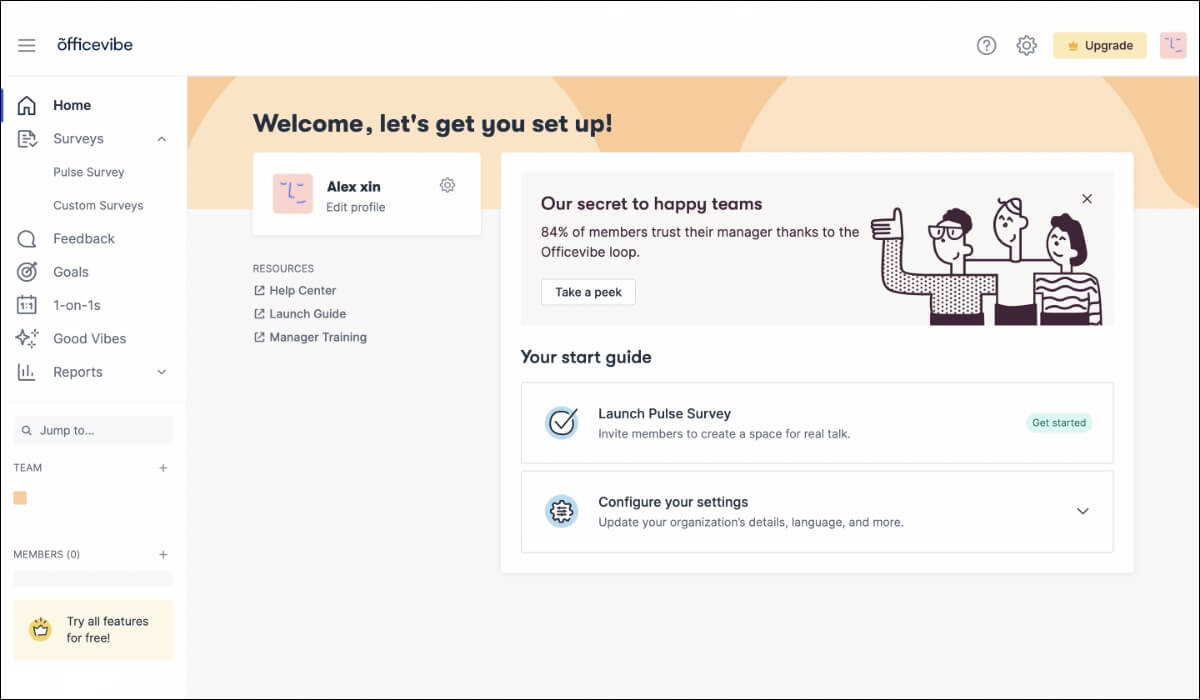 Snippet of how Office Vibe's landing page looks like