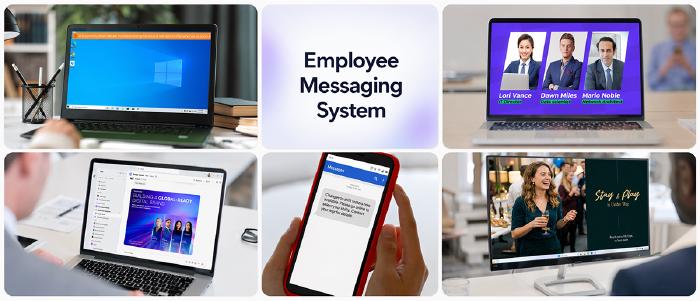 HR manager viewing an employee messaging system dashboard