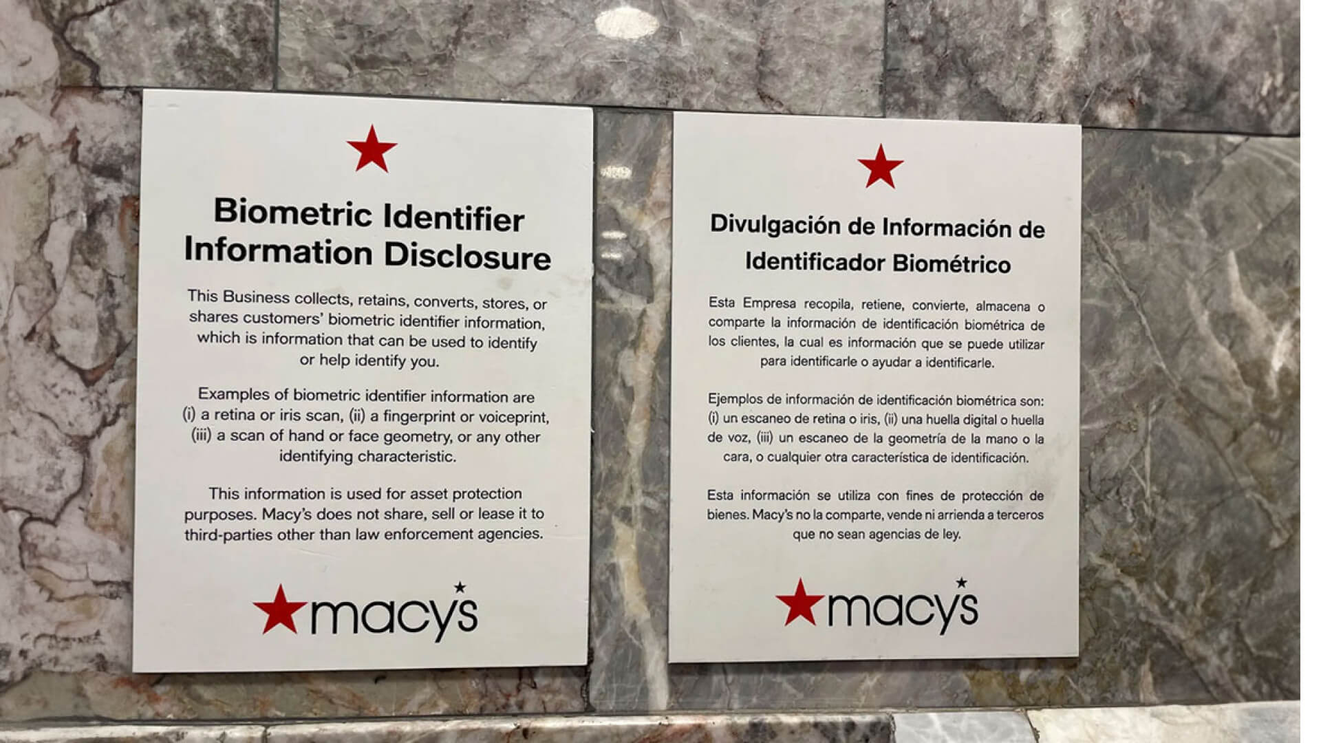 Macy's installed biometric identifier in-store facial scans.