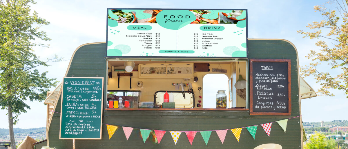 a food truck menu board design showing offered food items