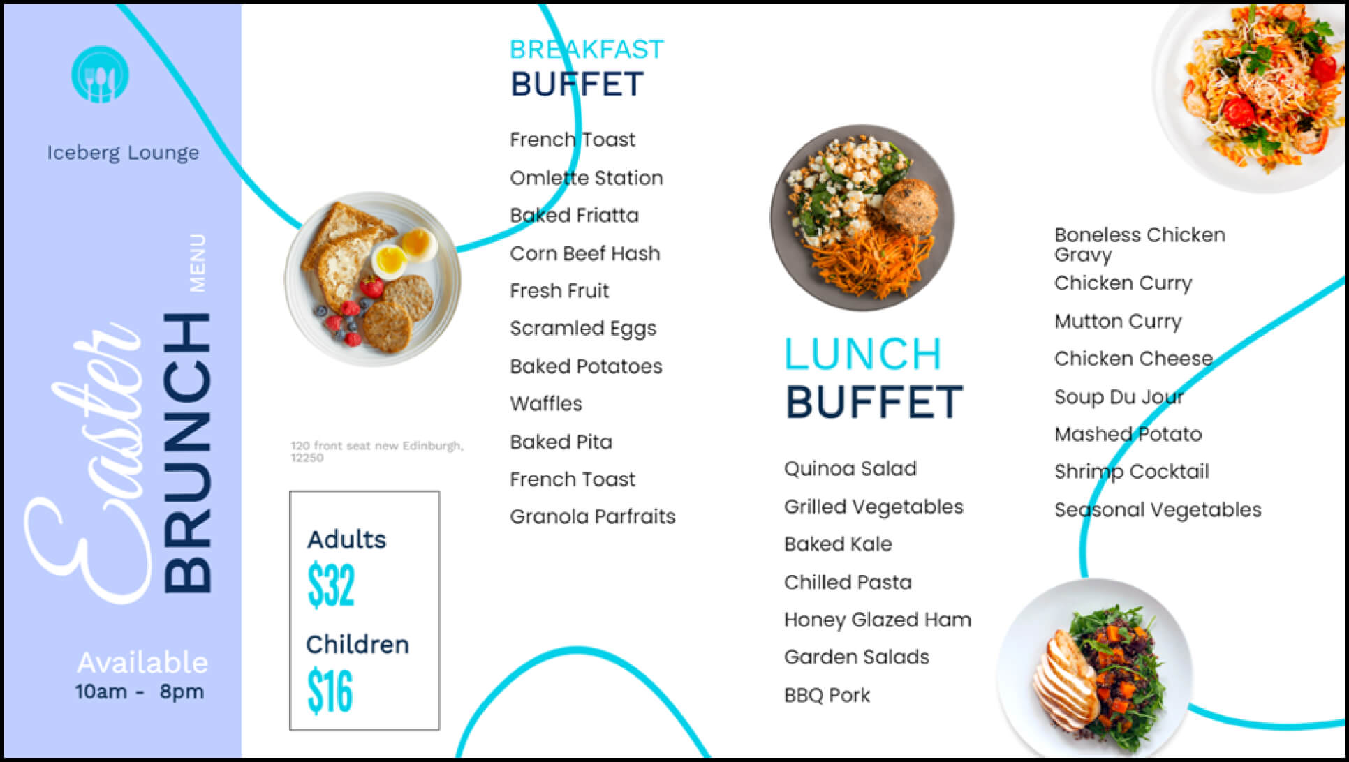 A menu design showing menu parted in different times of the days