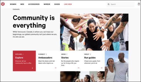 Lululemon's website shows their local collaborators for community-based marketing