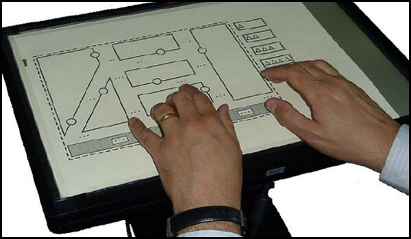 An interactive digital signage screen with tactile accessibility features