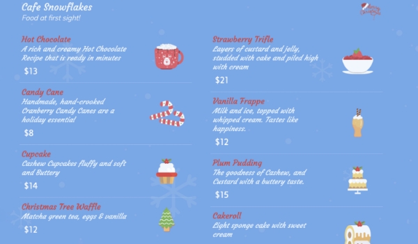Blue digital menu board template for Christmas holiday season