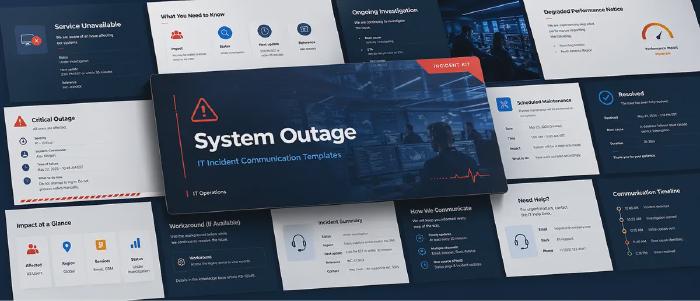 System outage banner showing IT incident communication templates