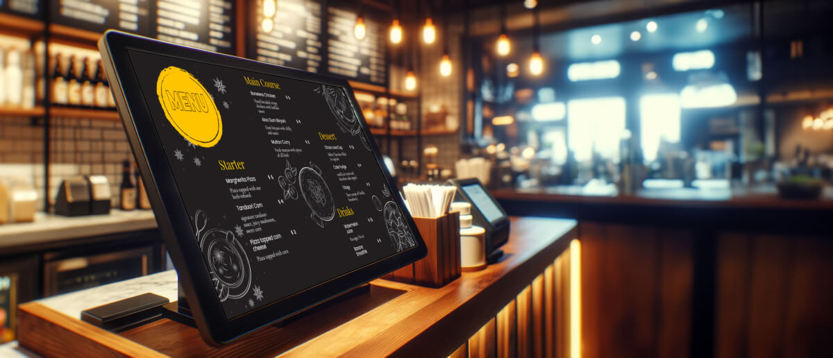 A digital menu at a restaurant