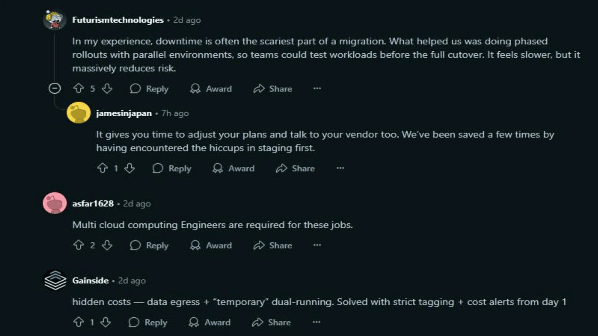 reddit comment on onpremise to cloud migration