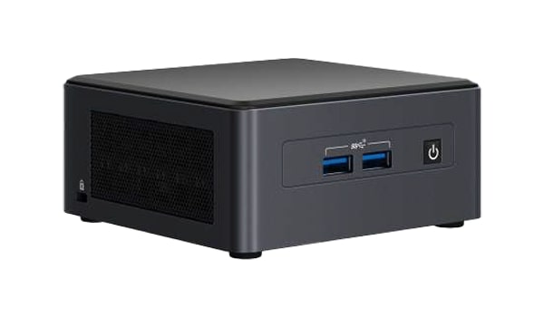 A black Intel NUC Mini PC for digital signage
