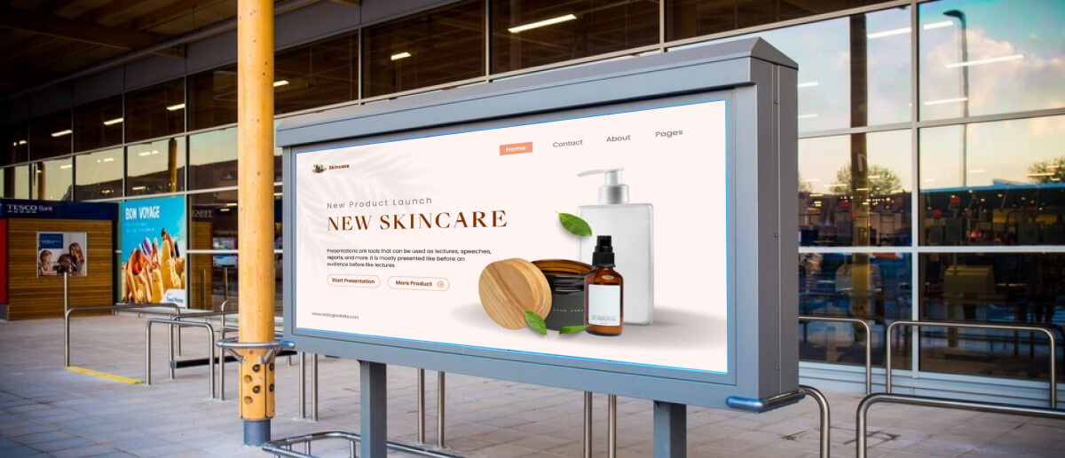 outdoor digital signage screen displaying skincare product