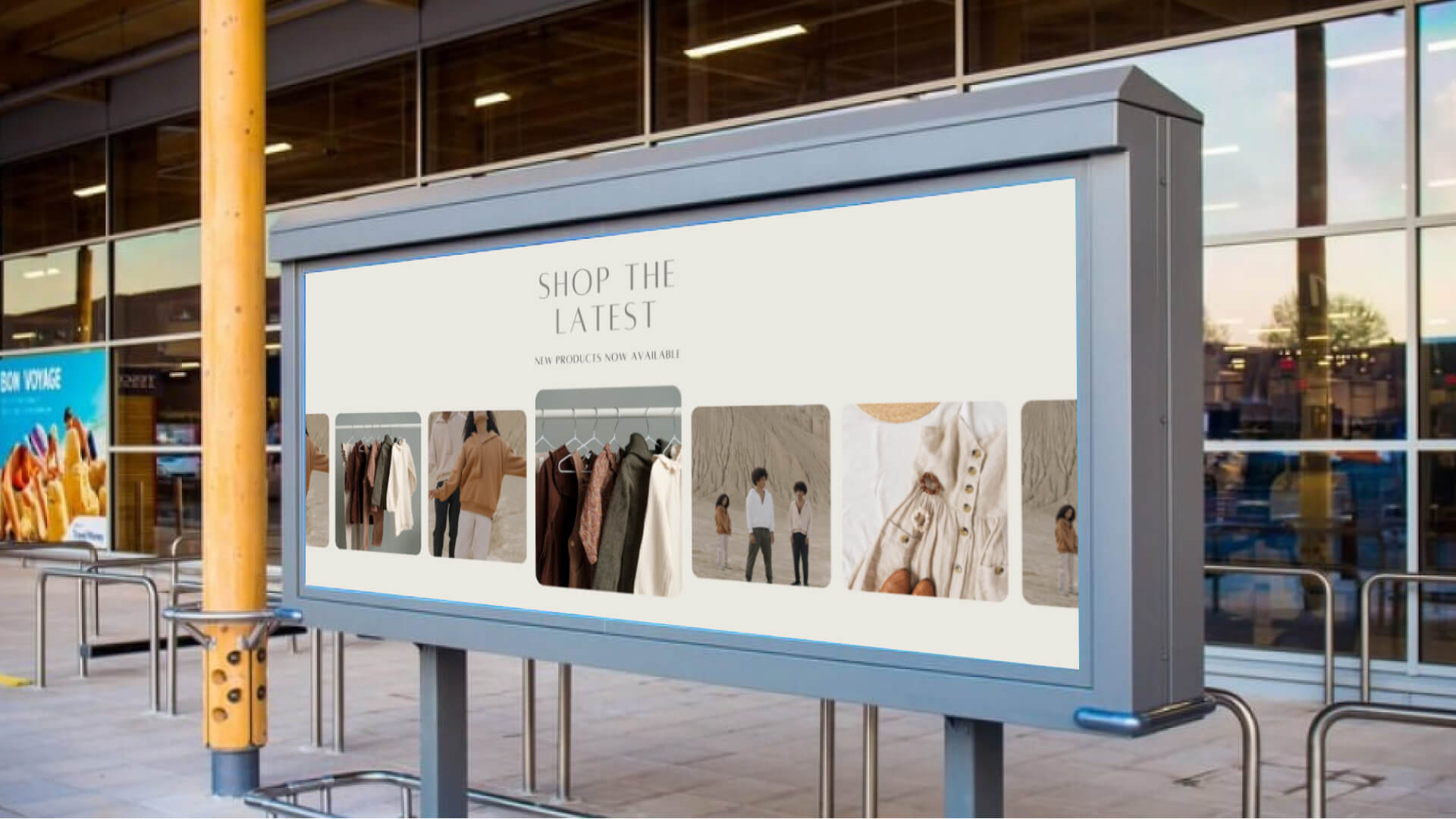 Outdoor digital moving signage used in retail settings.