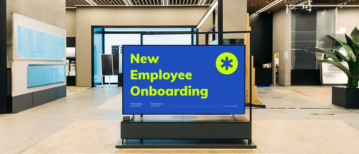 Office signage idea showing employee onboarding