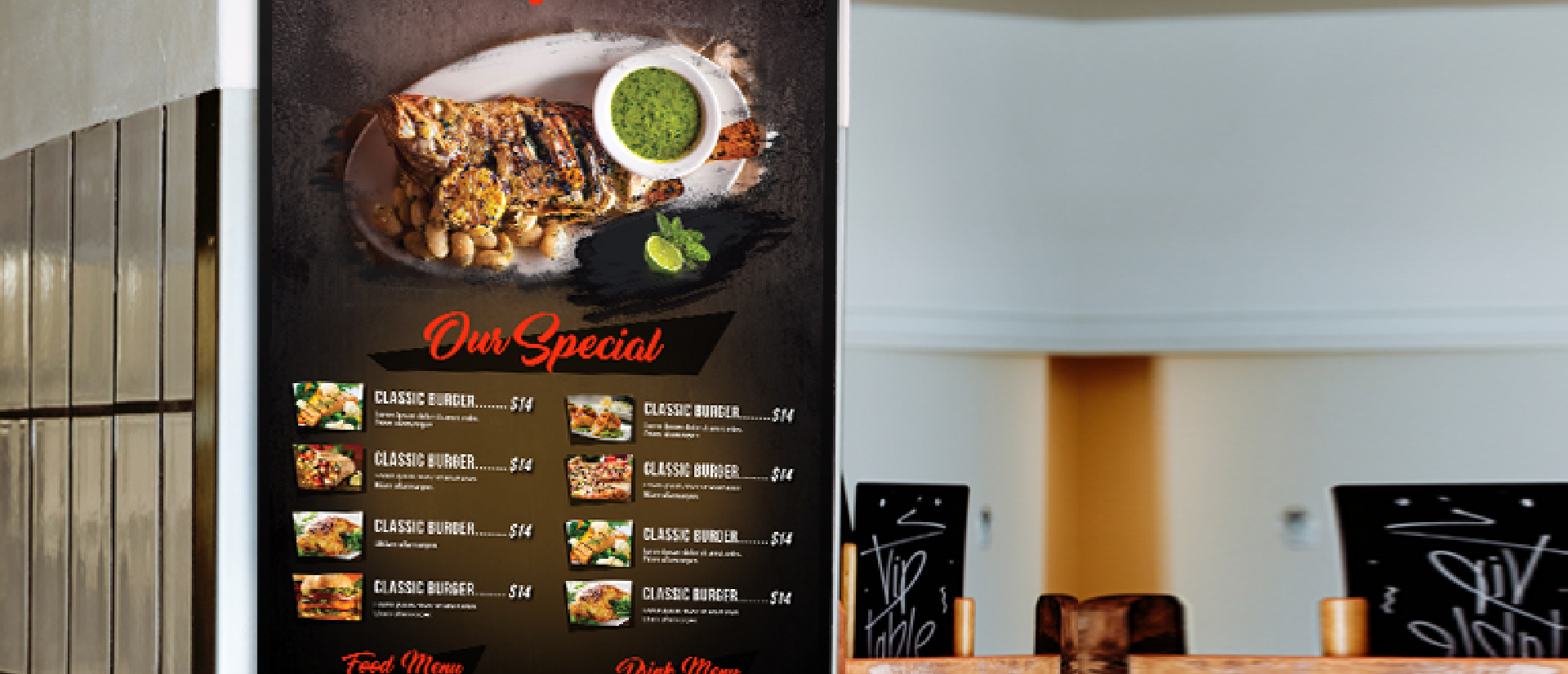 digital signage displaying restaurant menu