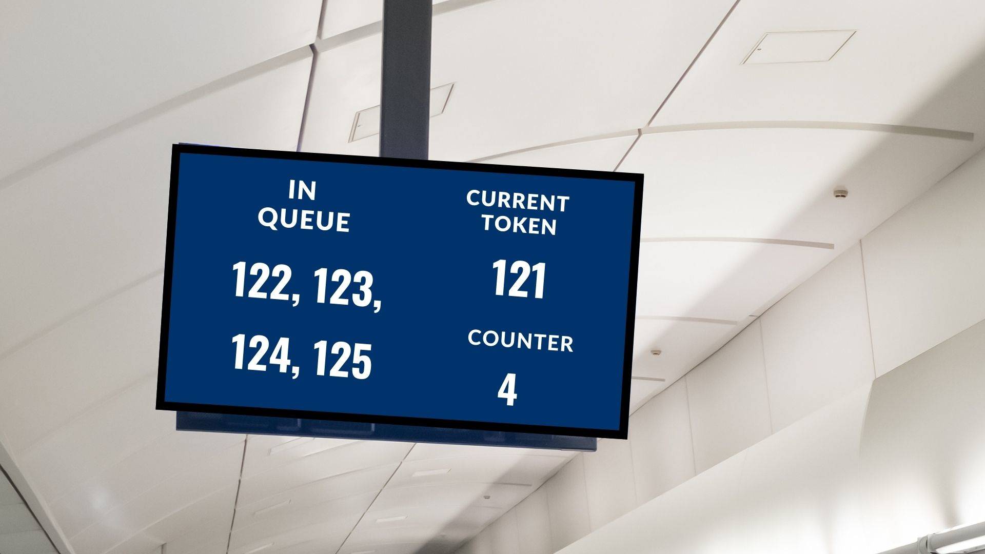public sector digital signage screen displaying queue information