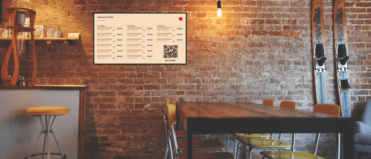 digital menu board being displayed on television inside a dining restaurant