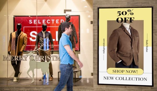 A retail display showing highly-personalized ads through AI and demography-recognition
