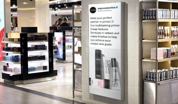 Offering infotainment on retail digital signage with social media post of MAC cosmetics