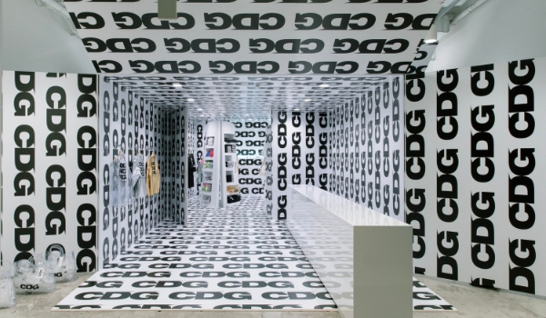 Fashion retailer CDG's Tokyo store uses large logo letters for visual merchandising