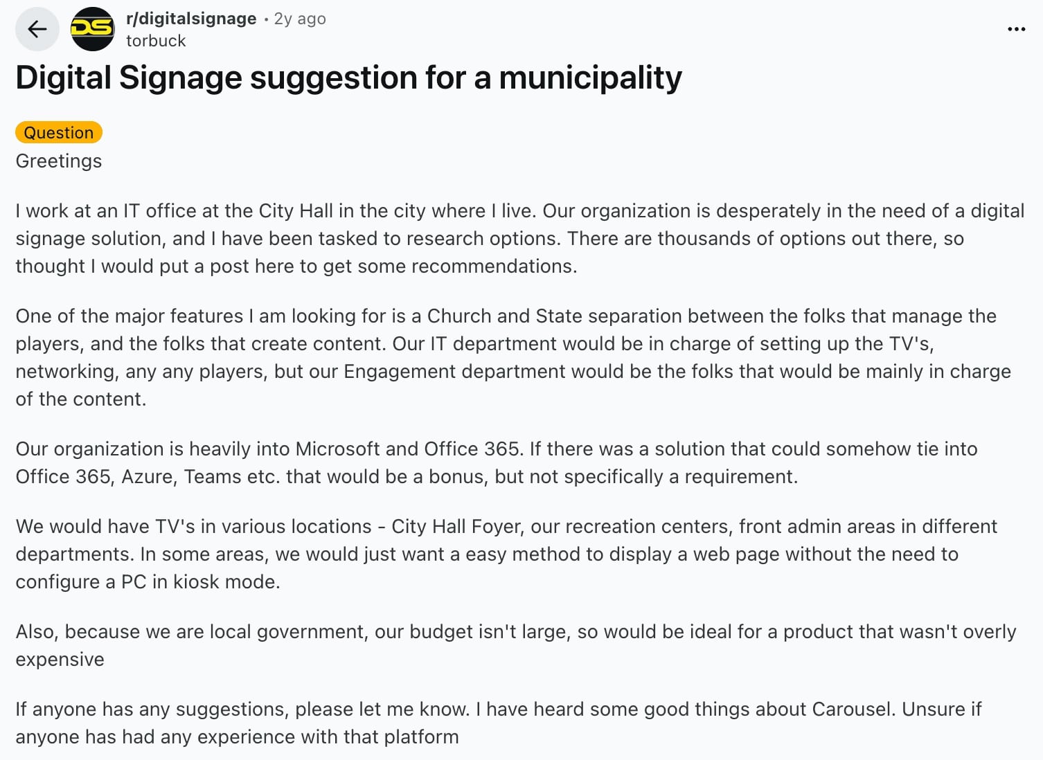 reddit answer conversation on municipality digital signage