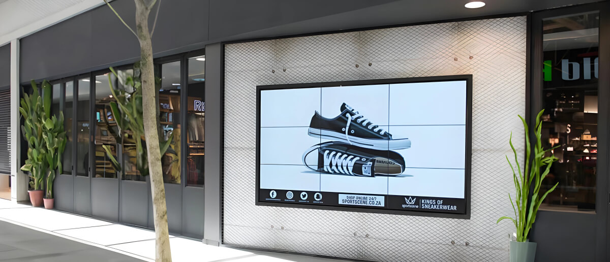 Store front digital signage showcasing product feature