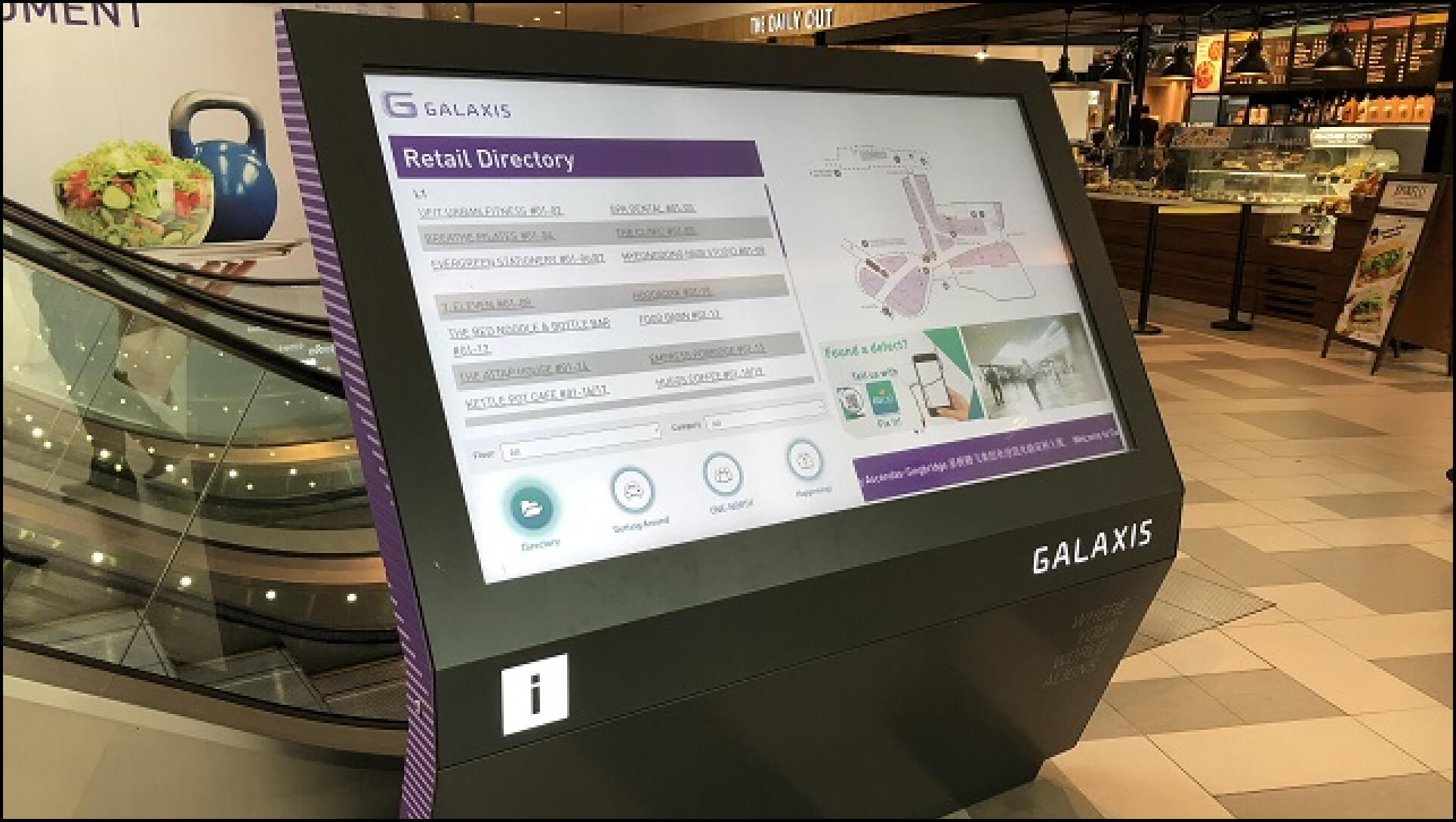 digital signage screen showing retail directory