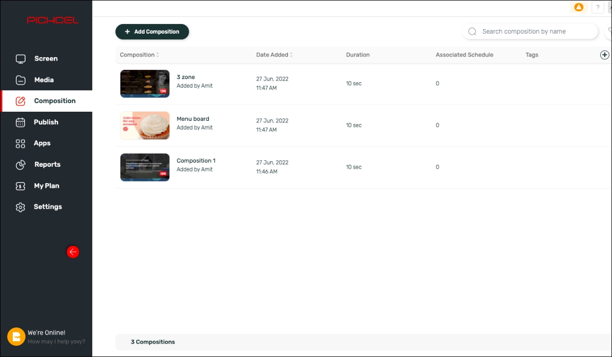 Digital signage content composition using the easy UI of Pickcel software