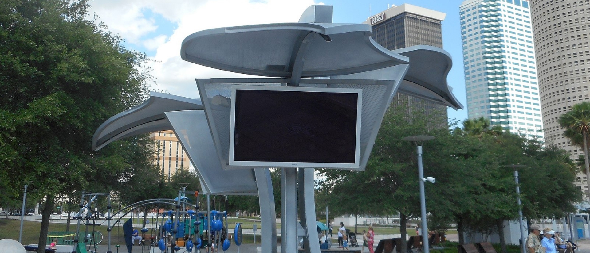 smart tv kept in outdoor stand