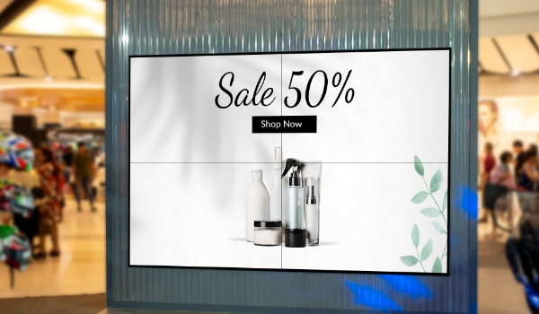 Video wall displaying Call-To-Action content for discount offers