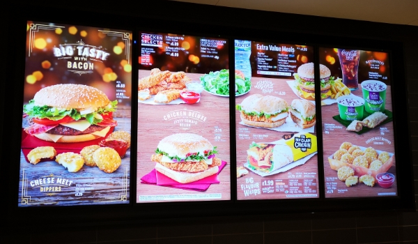 Eye-catching food and beverages menu displayed on video wall