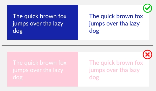 Two different images to compare color contrast, one image showing the right contrast balance, the other showing the wrong use of color contrast