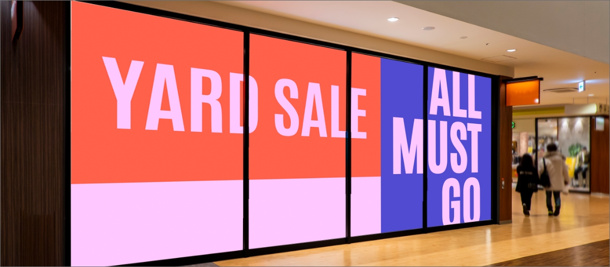 Video wall displaying yard sale promotion
