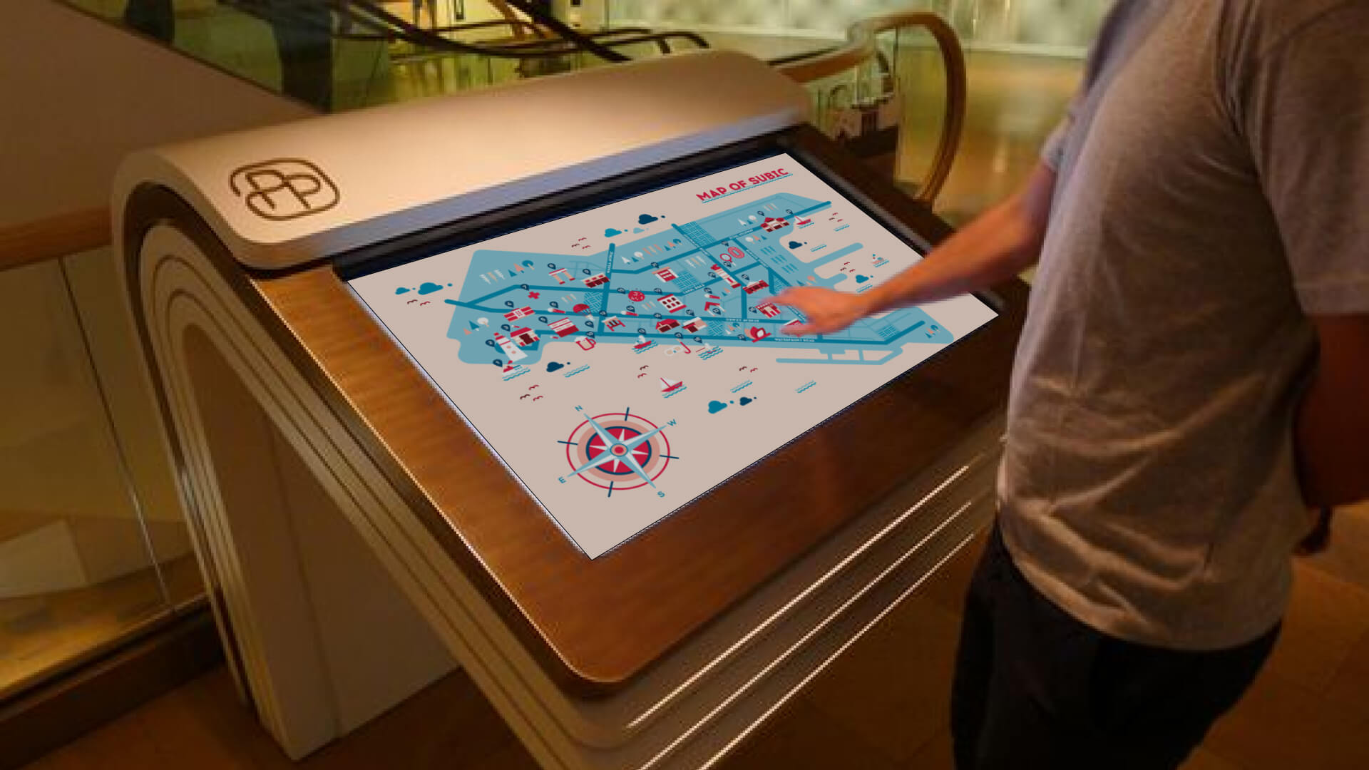 A user engaging with an interactive wayfinding map