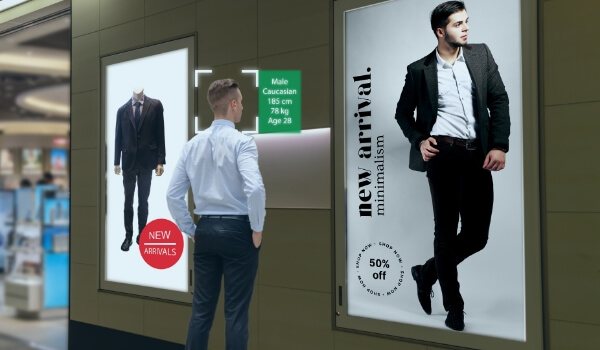 digital signage screen automatically measuring customer height, weight and age