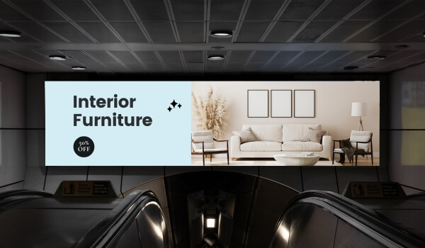 digital signage showing interior furniture offer 