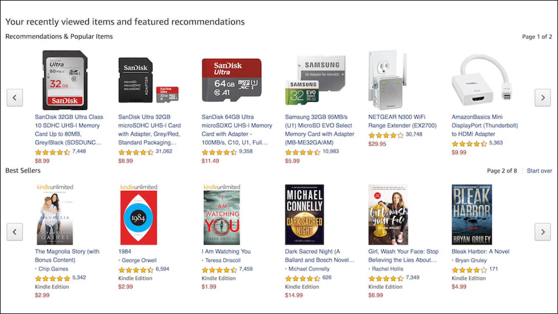 Image showing the the personalised recommendation by Amazon depending on the previous search of the user