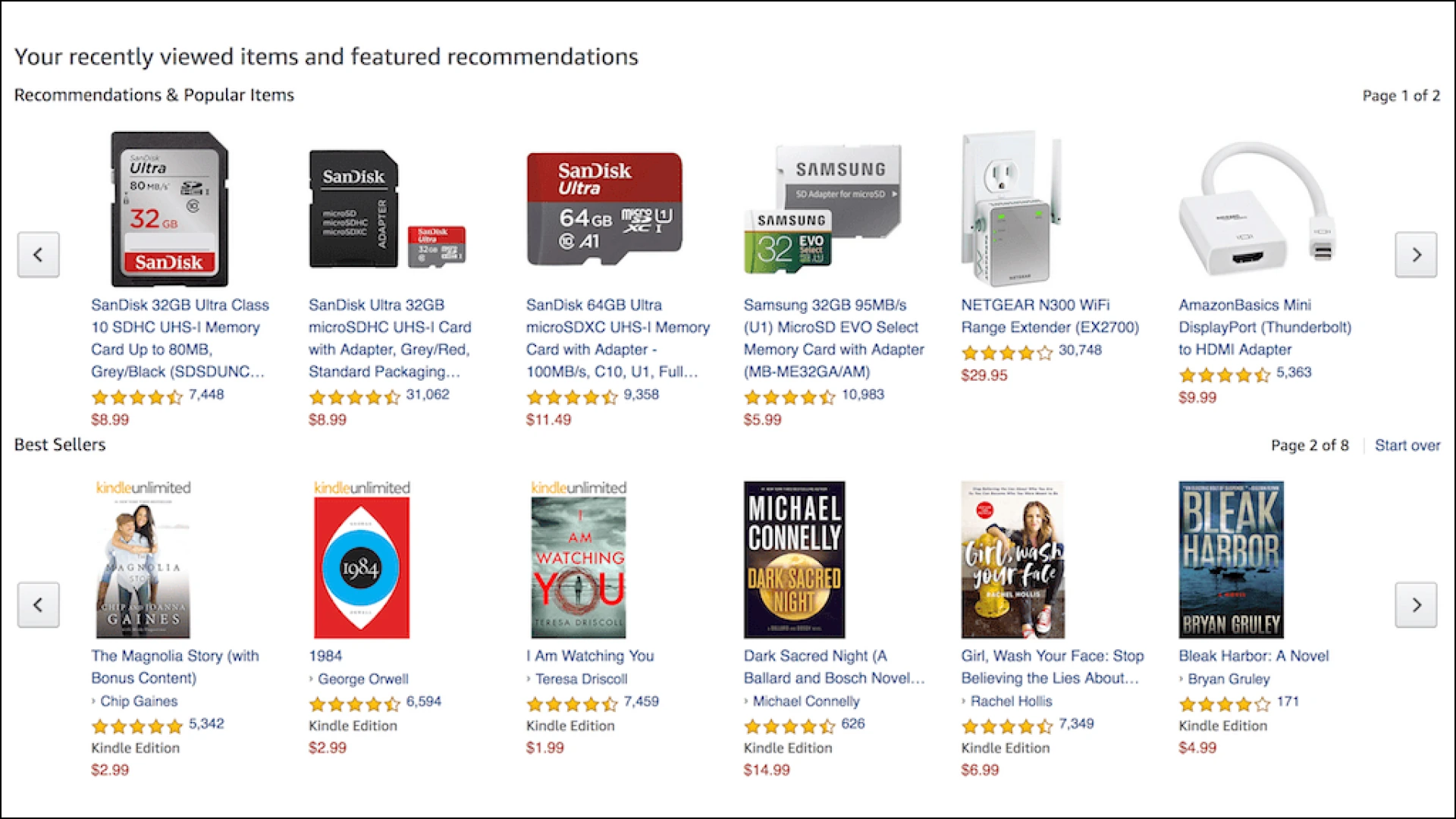 Image showing the the personalised recommendation by Amazon depending on the previous search of the user