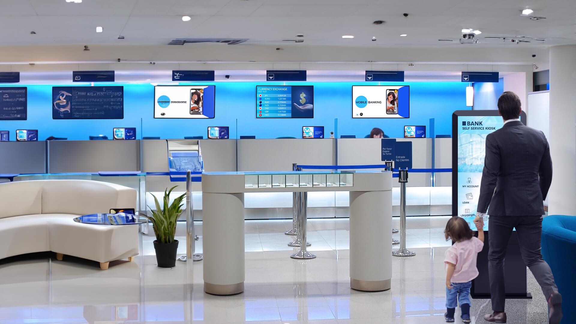  On-premise digital signage in banks.